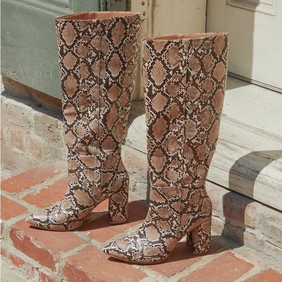 Snake Pointed-Toe Knee High Boots - Picture 1 of 5